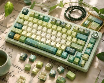 120-Key Green Botanical PBT Keycap Set | 5-Sided Dye Sublimation Cherry Profile | Mechanical Keycaps for MX Switches | Gaming Keyboard Gift