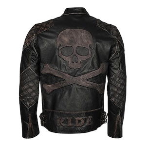 Ghost Rider Skull Bones Biker Jacket , Mens Distressed Black Leather Jacket
