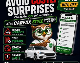 Used Car buyer CARFAX style report, VIN Check Vehicle History Report, Accident Title Mileage Lookup Fast Delivery, Autocheck