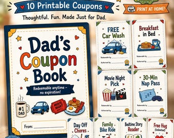 Father's Day Coupon Book Printable | DIY Dad Coupon Book from Kids | Funny Dad Gift | Last Minute Fathers Day Gift | Instant Download PDF