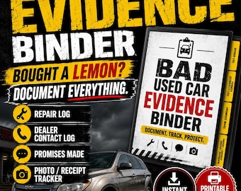 Bad Used Car Evidence Binder | Lemon Car Documentation Tracker | Printable PDF | Instant Download
