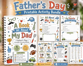 A Book All About My Dad Printable | Father's Day Digital Activity Bundle | 6 Page Gift From Kids | Instant Download PDF