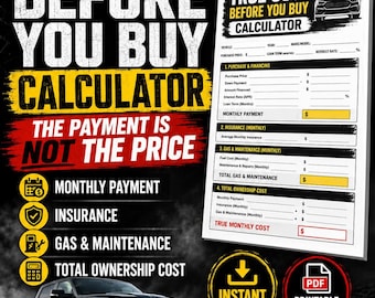 True Cost Before You Buy Calculator | Car Ownership Cost Worksheet | Printable PDF + Excel | Instant Download