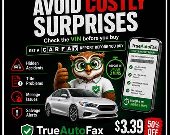 CARFAX style Report 3 Minute Delivery, VIN Check Vehicle History Report, Accident Title Mileage Lookup Fast PDF