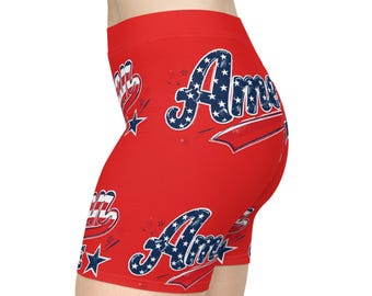 American Made Print Biker Shorts | Flag Script Pattern