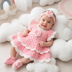 Crochet Baby Dress Pattern | Frilly Infant Gown 0-6 Months (PDF Digital Download) image 3