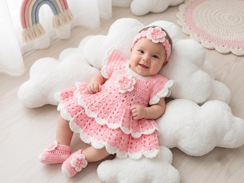 Crochet Baby Dress Pattern | Frilly Infant Gown 0-6 Months (PDF Digital Download) image 3