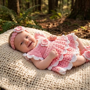 Crochet Baby Dress Pattern | Frilly Infant Gown 0-6 Months (PDF Digital Download) image 4