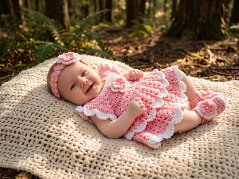 Crochet Baby Dress Pattern | Frilly Infant Gown 0-6 Months (PDF Digital Download) image 4