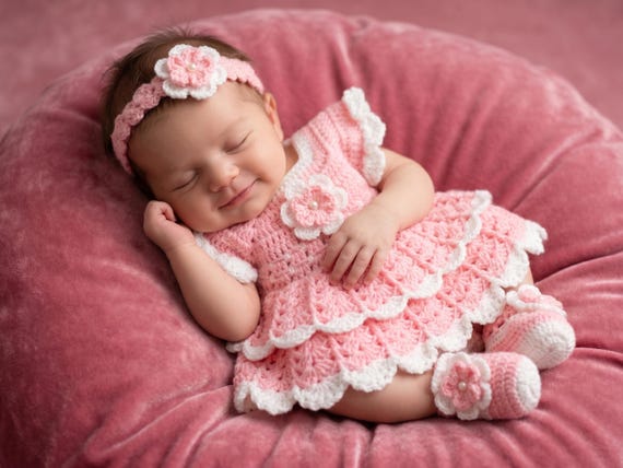 Crochet Baby Dress Pattern | Frilly Infant Gown 0-6 Months (PDF Digital Download)