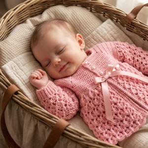 Patroon romantisch gehaakt babyvestje | Heirloom-trui van 3 maanden (pdf-download)