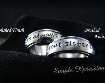 Spinner Ring - Personalized Hand Stamped Spinner Ring with Brushed or Polished Finish