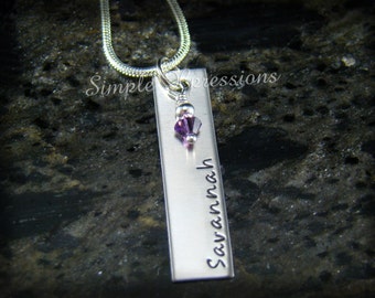 Flat Bar Necklace with Name & Birthstone
