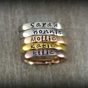 Personalized Stackable Name Ring Stacking Rings Dainty Name Rings Mothers Ring Bridemaids Jewelry Name Ring Promise Rings image 1