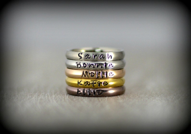 Personalized Stackable Name Ring Stacking Rings Dainty Name Rings Mothers Ring Bridemaids Jewelry Name Ring Promise Rings image 5