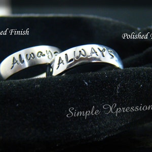 2 Rings - Matching Promise Rings - Brushed or Polished Stainless Steel Hand Stamped Rings