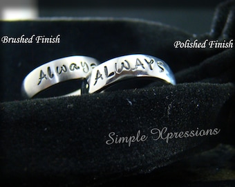 2 Rings - Matching Promise Rings - Brushed or Polished Stainless Steel Hand Stamped Rings