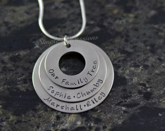 Personalized Family Necklace - Stainless Steel Washer Necklace