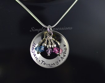 Personalized Concave Washer Necklace with Birthstones