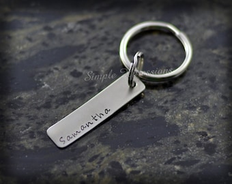 Custom Engraved - Simple Flat Bar Keychain with Names on It