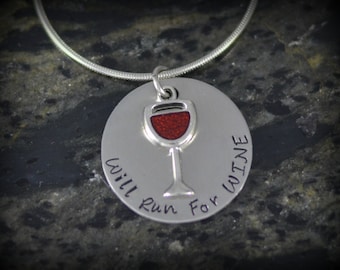 Will Run for Wine Personalized Runner Necklace - Inspirational Jewelry - Running Jewelry