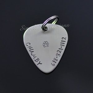 Personalized Pet Name Tag - Stainless Steel Guitar Pick