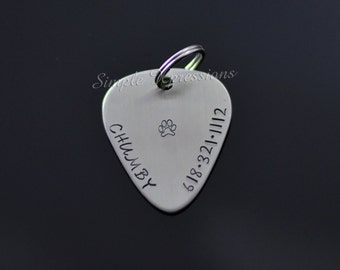 Personalized Pet Name Tag - Stainless Steel Guitar Pick