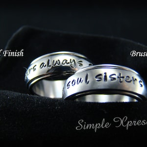 2 Rings - Couples Spinner Rings - Matching Hand Stamped Rings