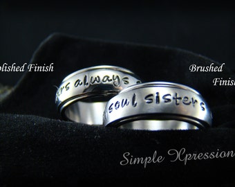 2 Rings - Couples Spinner Rings - Matching Hand Stamped Rings