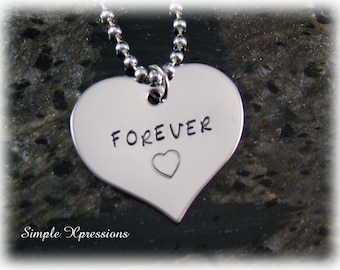 Engraved Heart Necklace - Hand Stamped Stainless Steel