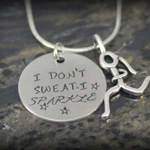 I Don&#39;t Sweat I Sparkle Personalized Runner Necklace - Inspirational Jewelry - Running Jewelry