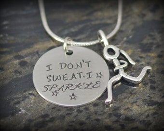 I Don't Sweat I Sparkle Personalized Runner Necklace - Inspirational Jewelry - Running Jewelry