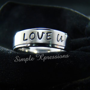 Personalized Hand Stamped Ring 6mm Matte w/Shiny Edges image 1