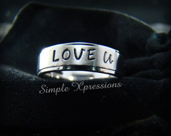 Personalized Hand Stamped Ring - 6mm Matte w/Shiny Edges