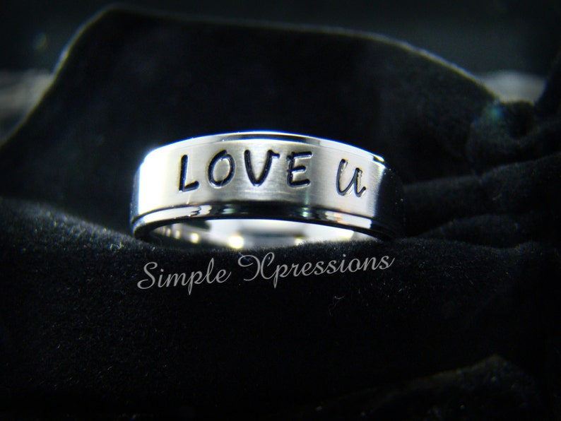 Personalized Hand Stamped Ring 6mm Matte w/Shiny Edges image 1