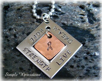 Customized Diamond Washer Necklace with Hammered Copper Insert