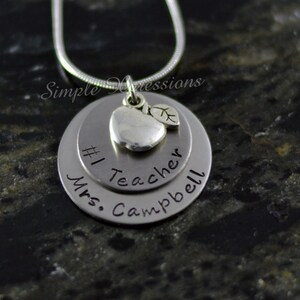Customized #1 Teacher Necklace - Stainless Steel Necklace w/Apple Charm