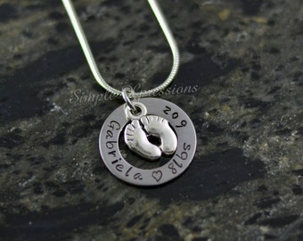 New Baby Hand Stamped Washer Necklace - Stainless Steel Washer
