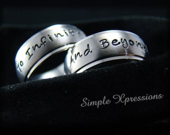 2 Rings - To Infinity and Beyond Rings - Personalized Couples Rings