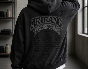 BTS Arirang World Tour Distressed Zip-Up Hoodie: Vintage Oversized Streetwear