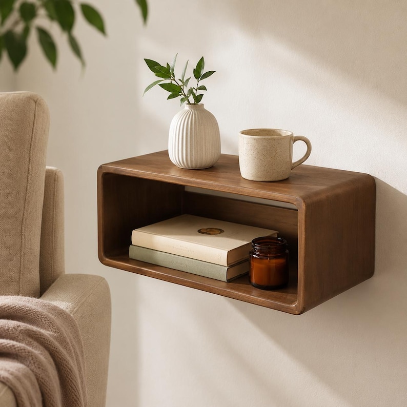 Floating Wooden Nightstand, Wall-Mounted Bedside Table, Minimalist Storage Shelf (18" W)