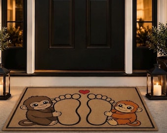 Viral Punch Monkey Footprint Doormat, Hugging Monkeys Welcome Mat, (70x50 cm )