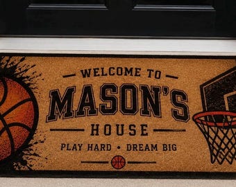 Personalisierte Basketballplatz Fußmatte, Benutzerdefinierter Name Sport Eingangsteppich