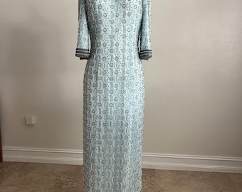 Vintage baby blue hand beaded gown 1960's Charles & Co
