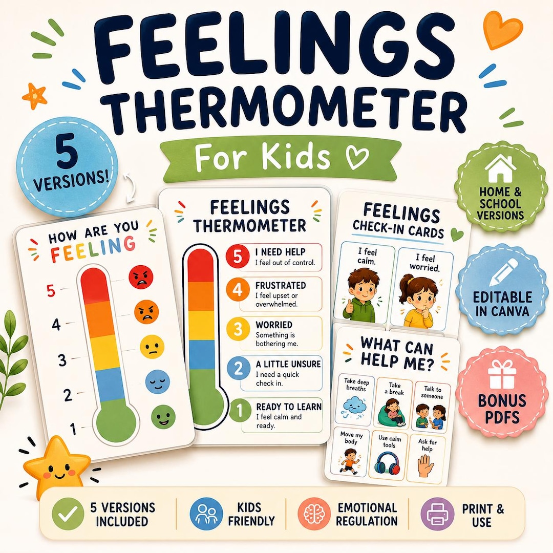 Feelings Thermometer for Kids | Editable Emotional Regulation Printable ...