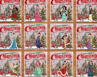 Disney Christmas Princess DTF Transfer, Ready to Press Print, Elsa Ariel Cinderella Heat Transfer Film For Tote Bags Fabrics & Apparel