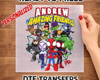 Transferencia personalizada de cumpleaños de Spidey, diseño de transferencia listo para prensar para fiesta familiar de superhéroes Spiderman, Spidey y sus increíbles amigos.