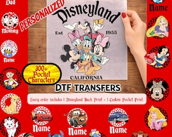 Personalized Disney Characters Pocket & Back Print DTF Transfer, Disneyland Ready to Press T-Shirt Transfer, Family Trip Design