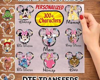 Custom Disney All Characters Family Vacation DTF Transfer, Personalized Character Iron On For Shirts, Ready To Press Heat Transfer