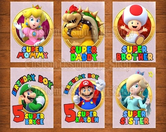 Mario Family DTF Transfers Ready to Press, Custom Mario Birthday Boy Iron on Transfer, Family Matching Shirts Heat Transfer Design Sheet